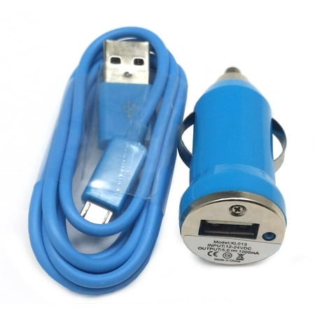 Importer520 Blue Combo Mini Compact 1000mAh Car Charger + Micro USB Data Sync / Battery Charge Cable For Samsung Focus S 4G Windows Phone (Best On The Go Phone Charger)