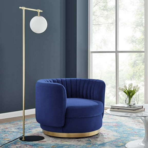 Modway Embrace Tufted Performance Velvet Swivel Chair in Gold Navy