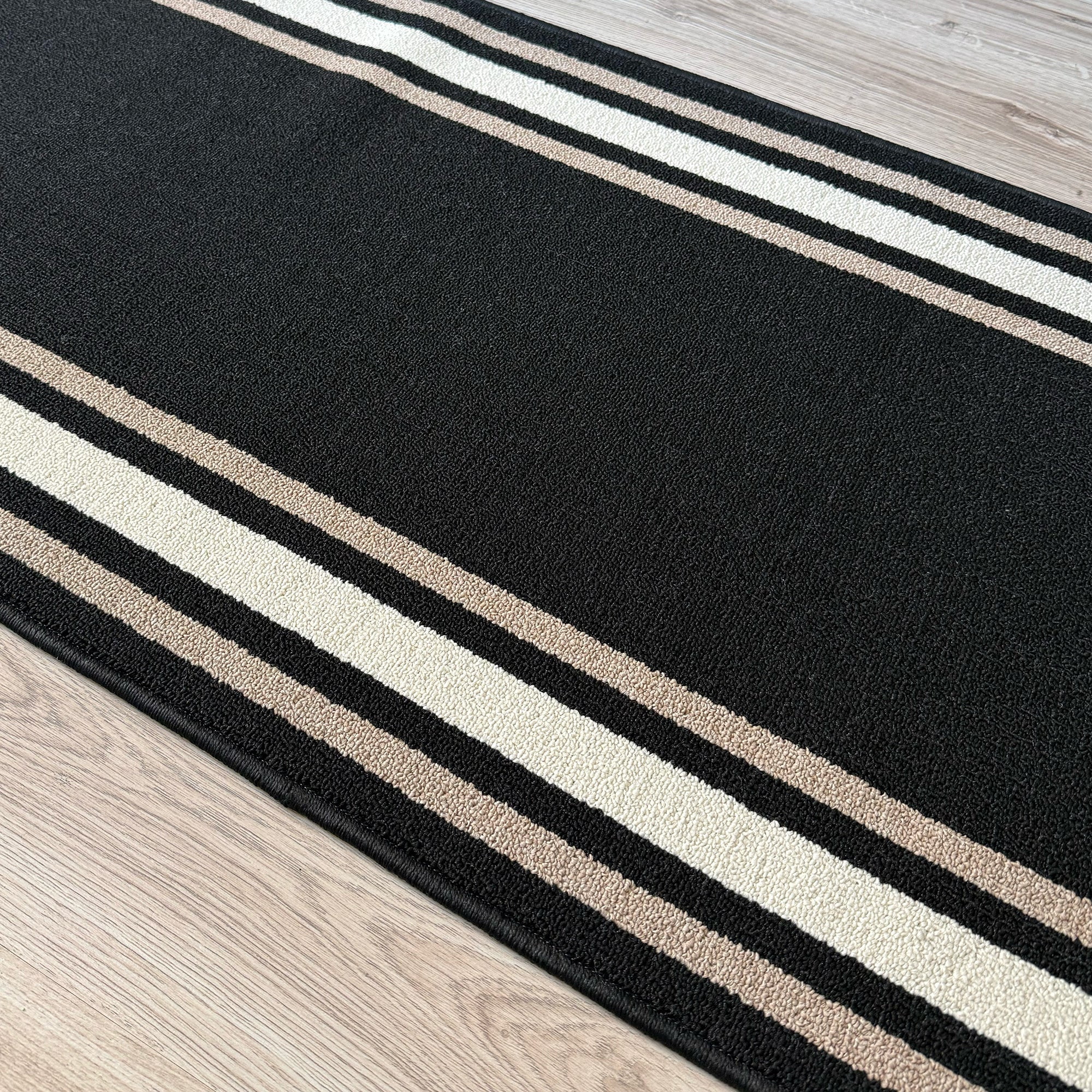 Custom Size Anti-Slip Machine Washable Loop Pile Bordered Black Runner Rugs ( 10' x 36")