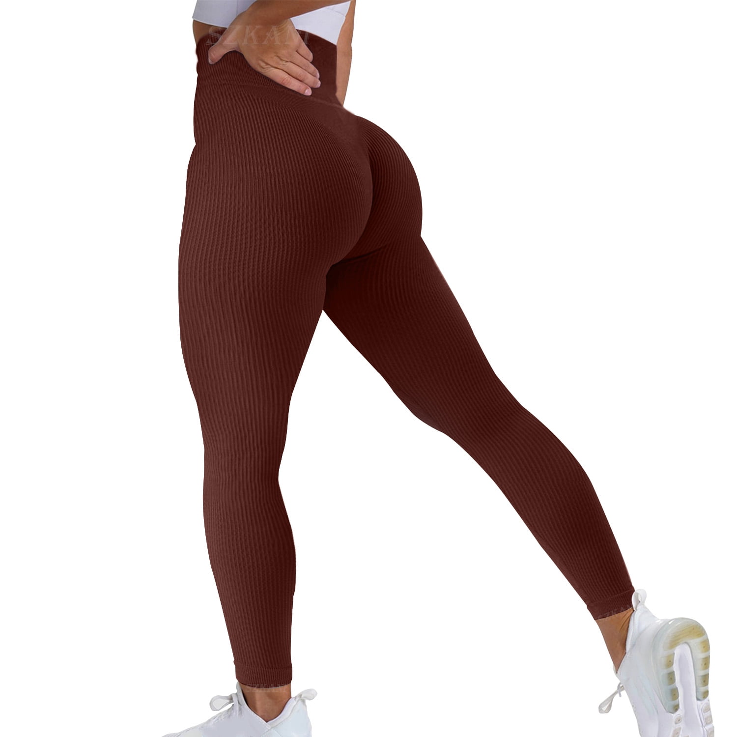 10% Spandex Thermal Leggings Women High Waist Stretch Fitness Tights 2024  Spring Black Gym Ribbed Leggings Women Beige