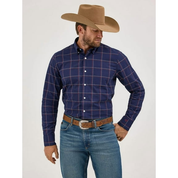 Wrangler Cody Johnson Navy Plaid - Mens Shirt  - 112369556