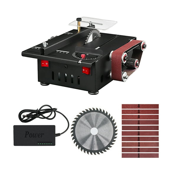 150W Bench Saw and Belt Sander Variable Speed Circular Table Saw 30mm Cutting Depth DIY Benchtop Sanding Machine with 10 Sanding Belts for Wood Stone Metal