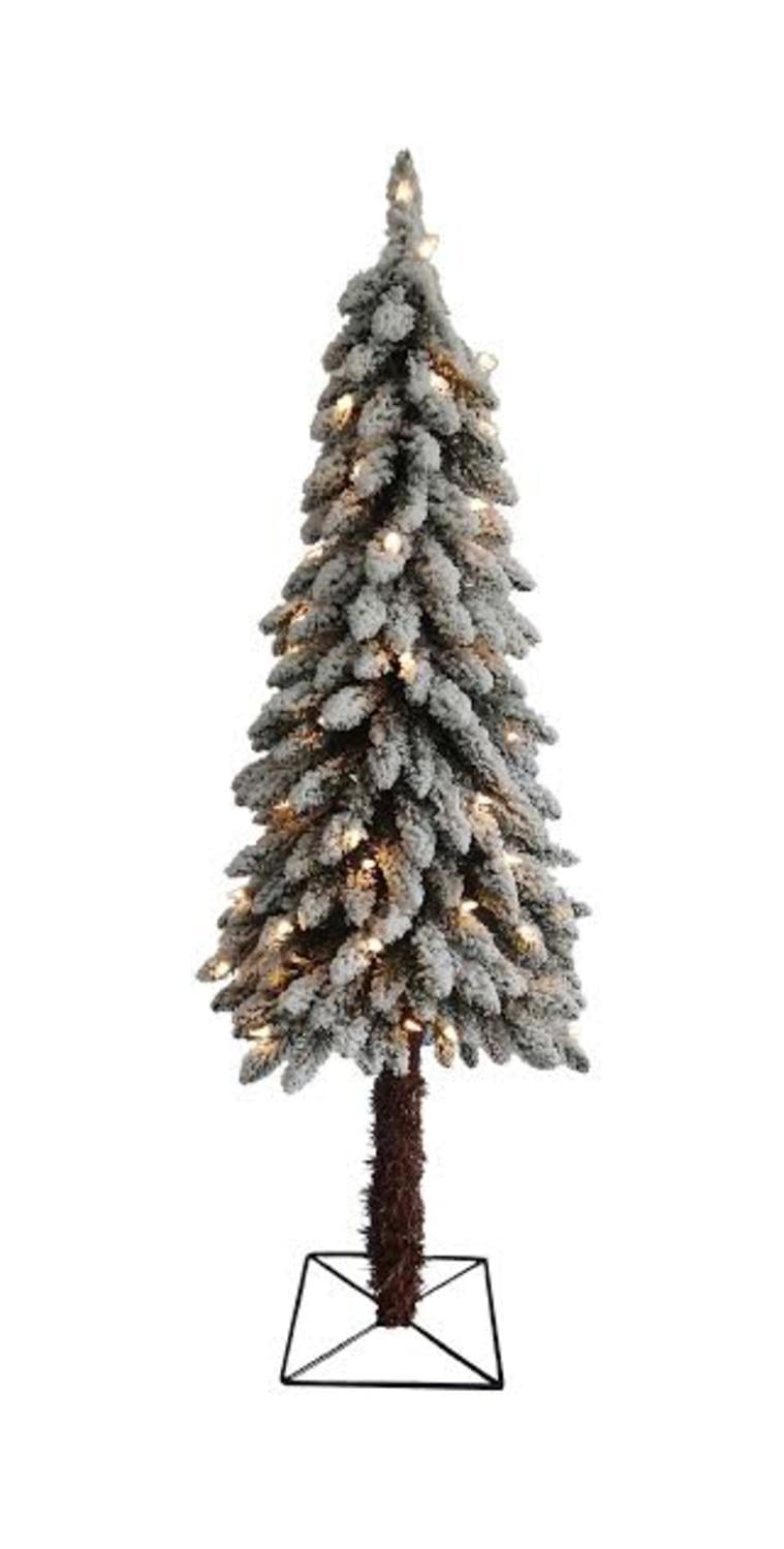 4' PreLit Flocked Alpine Artificial Christmas Tree Clear Lights