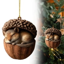 SeekLGT Sleeping Animal in Wooden Box Christmas Ornaments Cute Squirrel Bird Hedgehog Fox Rabbit Rustic Woodland Tree Hanging Decor Gift