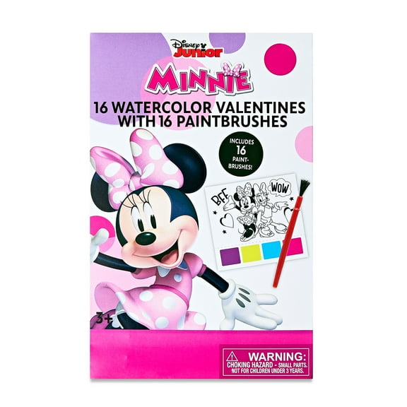 Minnie Mouse Valentine Exchange Cards with Watercolor Paint Activity, Classroom, Paper, Multi-Colored, 16 Count