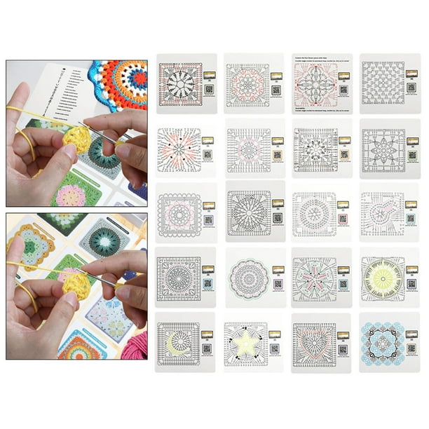 Tarjetas de crochet cuadrados de crochet, 20 hojas de crochet para adultos niños para principiantes de crochet puntaje de inicio para madre