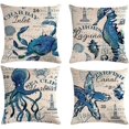 thumbnail image 1 of Fundas de almohada con diseño de mar, solo con tema oceánico, diseño de estrella de mar y cangrejo, funda de cojín decorativa para casa de playa, fundas de almohada costeras de 18.0 x 18.0 i, 1 of 4