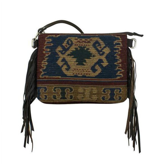 American West 4006789F Hand Woven Tapestry Crossbody with Fringe, Brown
