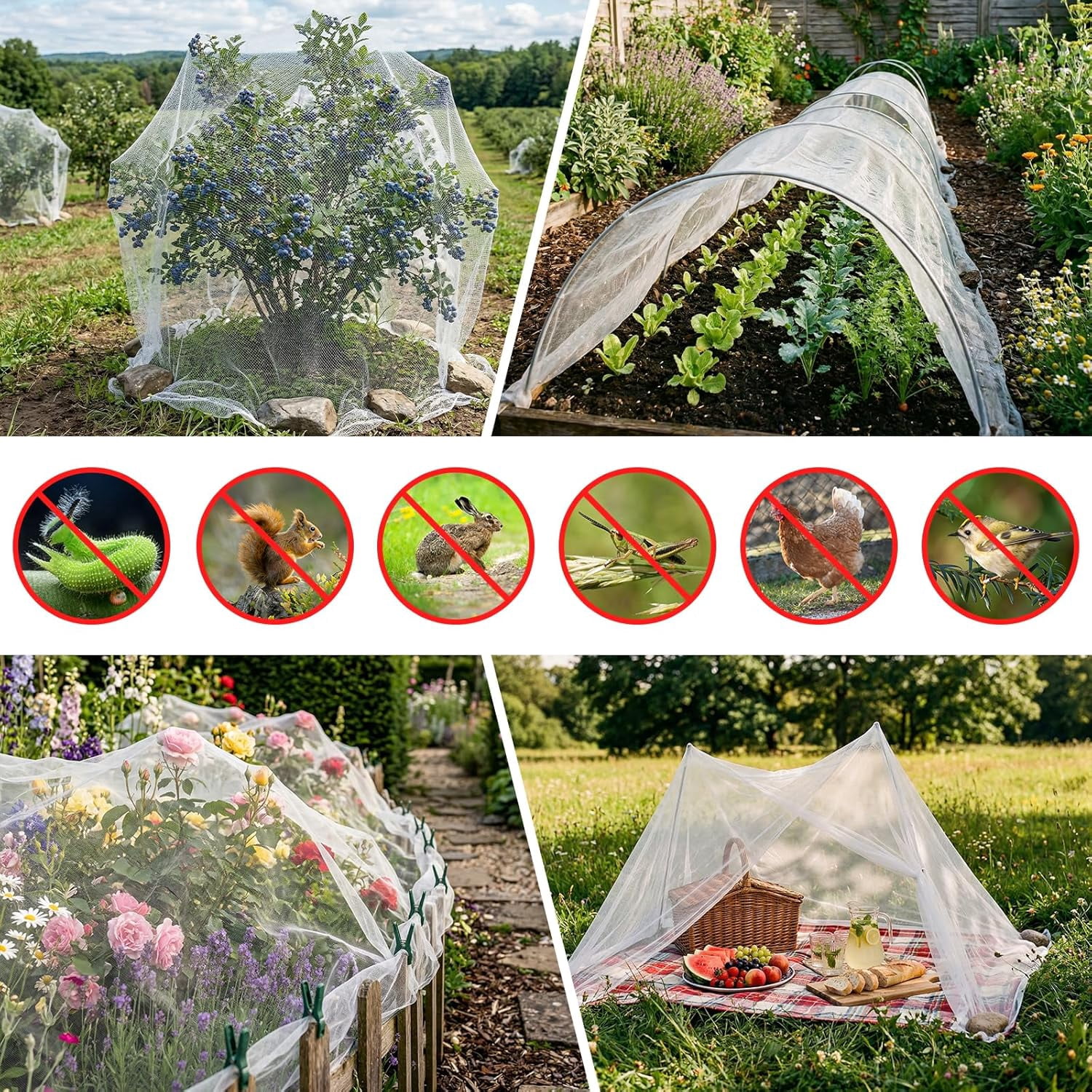 Ultra Fine 4'x10' – No Frame Needed, Easy Install, Pest Barrier & Bird Netting, Plant Cover for Garden, Greenhouse, Patio, Protecting Vegetables, Flowers, Trees