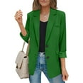 thumbnail image 2 of Holiday Deals Women's Work Office Blazer Stretch Lapel Collar Long Sleeve Jacket Suit Fall Winter Basic Solid Color Lightweight Blazers,Green,M, 2 of 9