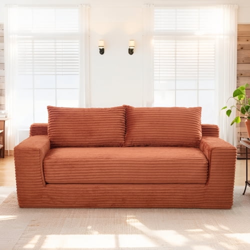 Loveseat Sofa with Memory Foam and Steel Frame, Convertible 2-in-1 Design with No Assembly for Small Spaces, Apartment, Home Office, Orange