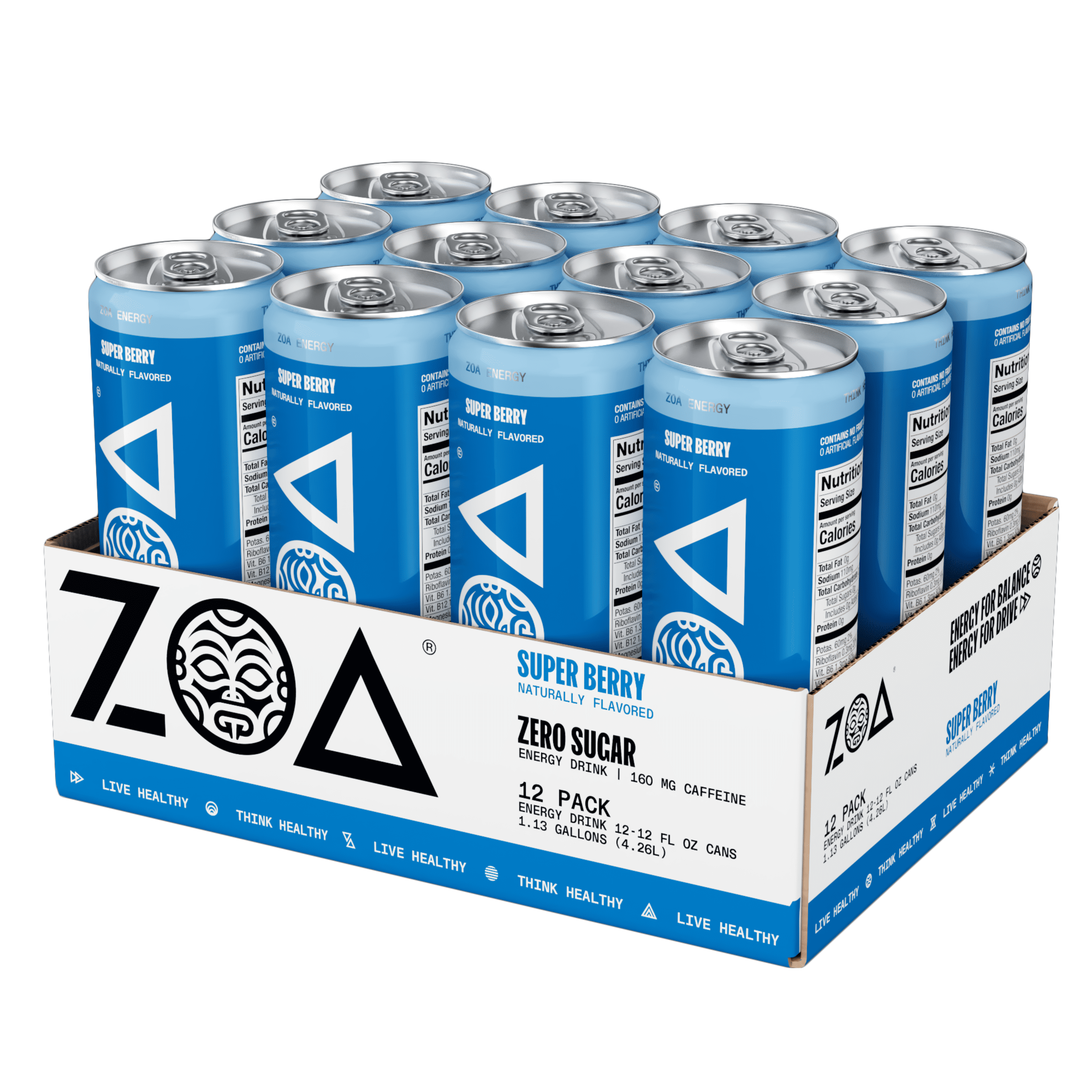 ZOA Zero Sugar Energy Drink, Super Berry, 12oz (12-Pack) - Walmart.com