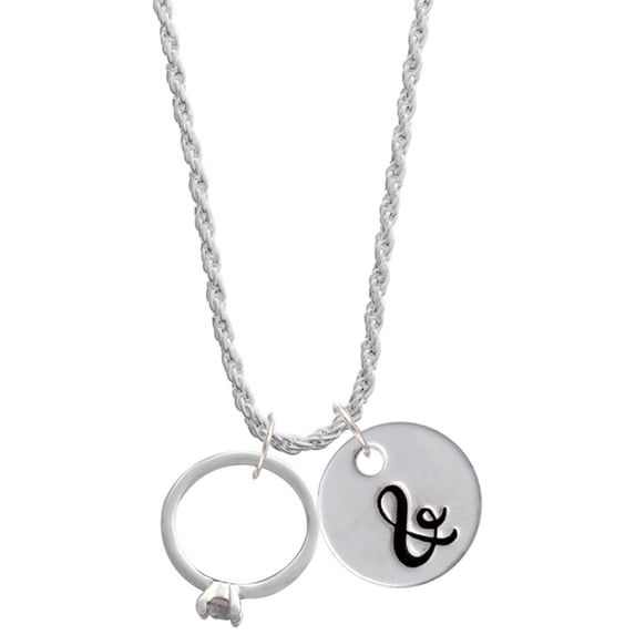 Delight Jewelry Silvertone Engagement Ring with Crystal Silvertone Script Initial Disc - & - Charm Necklace, 20"+3"
