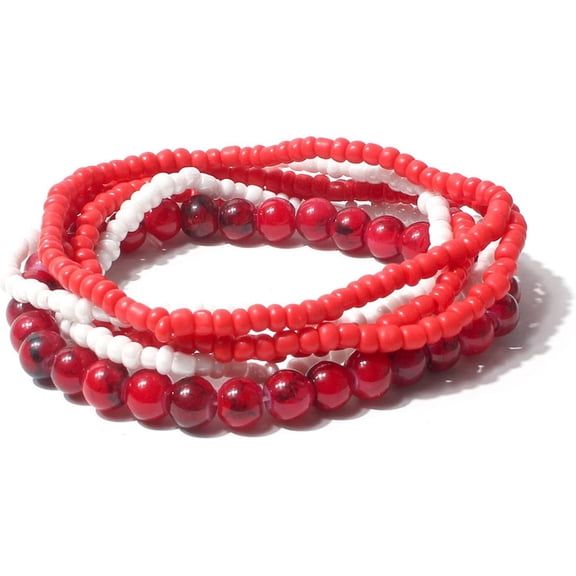 Handmade Stackable Colorful Beads 5-6pcs Adjustable Muilty-Layered Bracelets Set for Women Boho Multicolor Seed Stretch Wristbands Bohemian Summer Jewelry