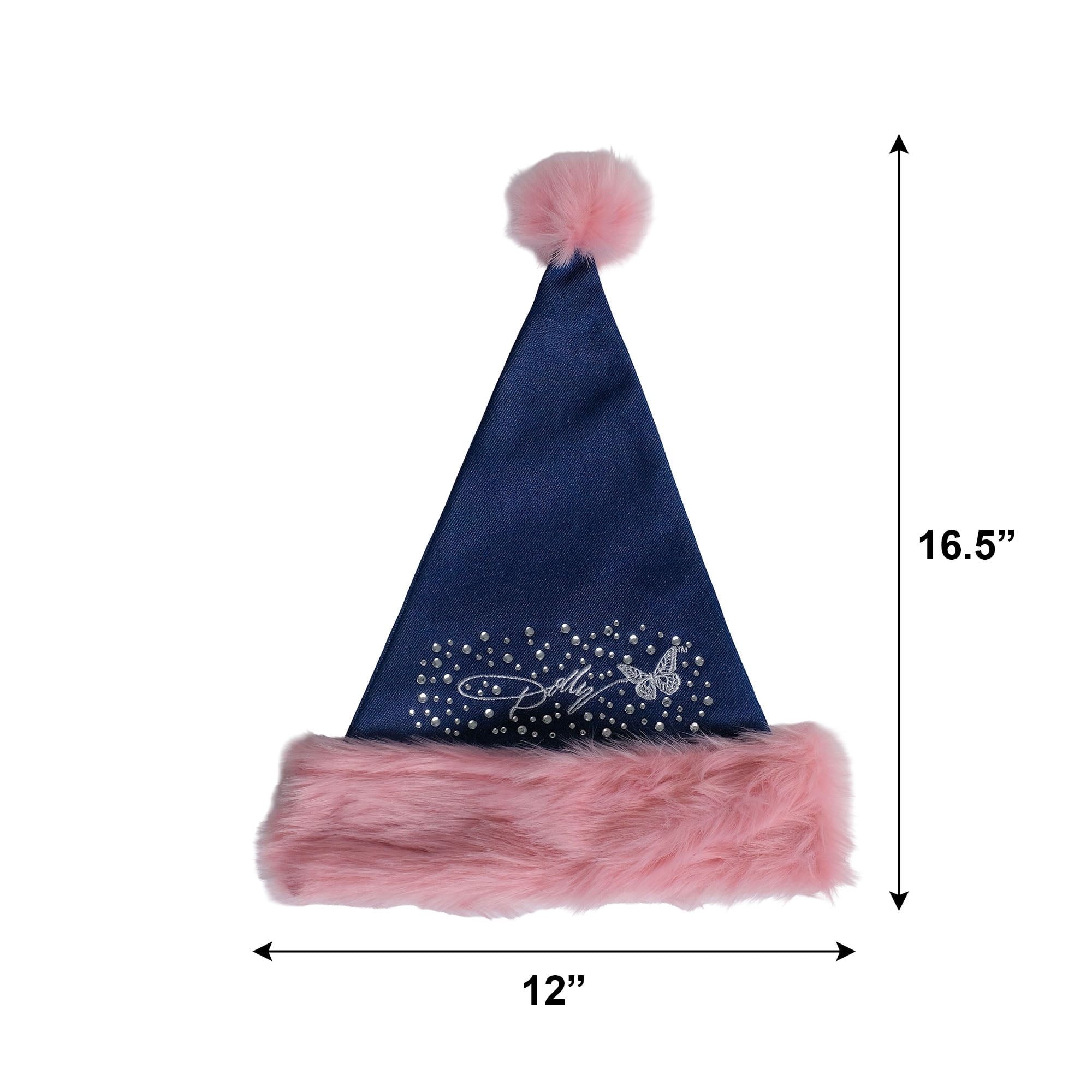 Dolly Parton Rhinestone Santa Hat with Pink Faux Fur Trim