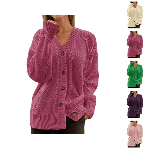 Cardigan Sweaters for Women 2025 Fall Winter Long Sleeve V Neck Button Knit Sweater Cardigans Outerwear