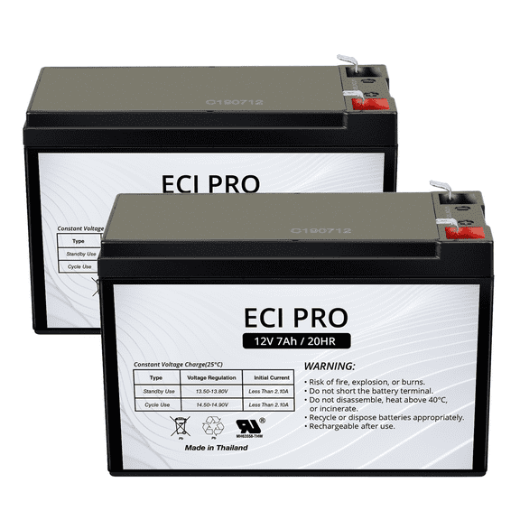 ECI Pro 12 V 7 Ah SLA AGM Battery – UPS, Security Alarm & Emergency Lighting - 2 PACK