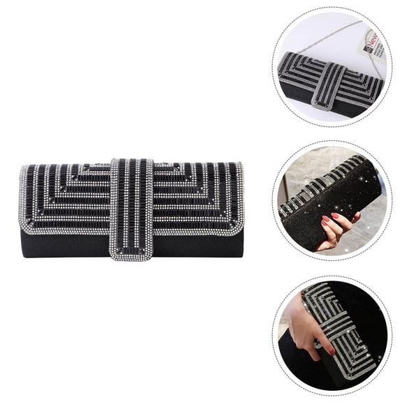MERRYHAPY Black Rhinestone Evening Clutch Lightweight Party Handbag for Women Special Occasions