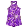 thumbnail image 5 of Rswnyirn Kids Girls Sleeveless Short Jumpsuit Sequins Pageant Romper Halter Neck Formal Suit Dance Purple 14, 5 of 7