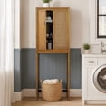 thumbnail image 2 of Teamson Home Hatteras Modern Over Toilet Storage Cabinet with Rattan Doors & Shelves, Bathroom Organizer with Solid Wood, 2 of 13