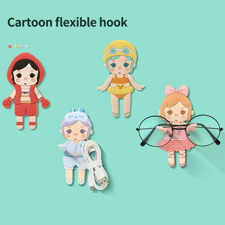 

Hesroicy Storage Hook Bendable Punch-free Multifunctional Cartoon Girl Shape Key Storage Rack Home Supplies