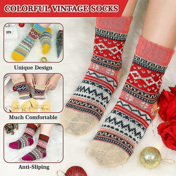 5 Pairs Retro Nordic Style Wool Socks Women Thermal Socks(Style 3) 