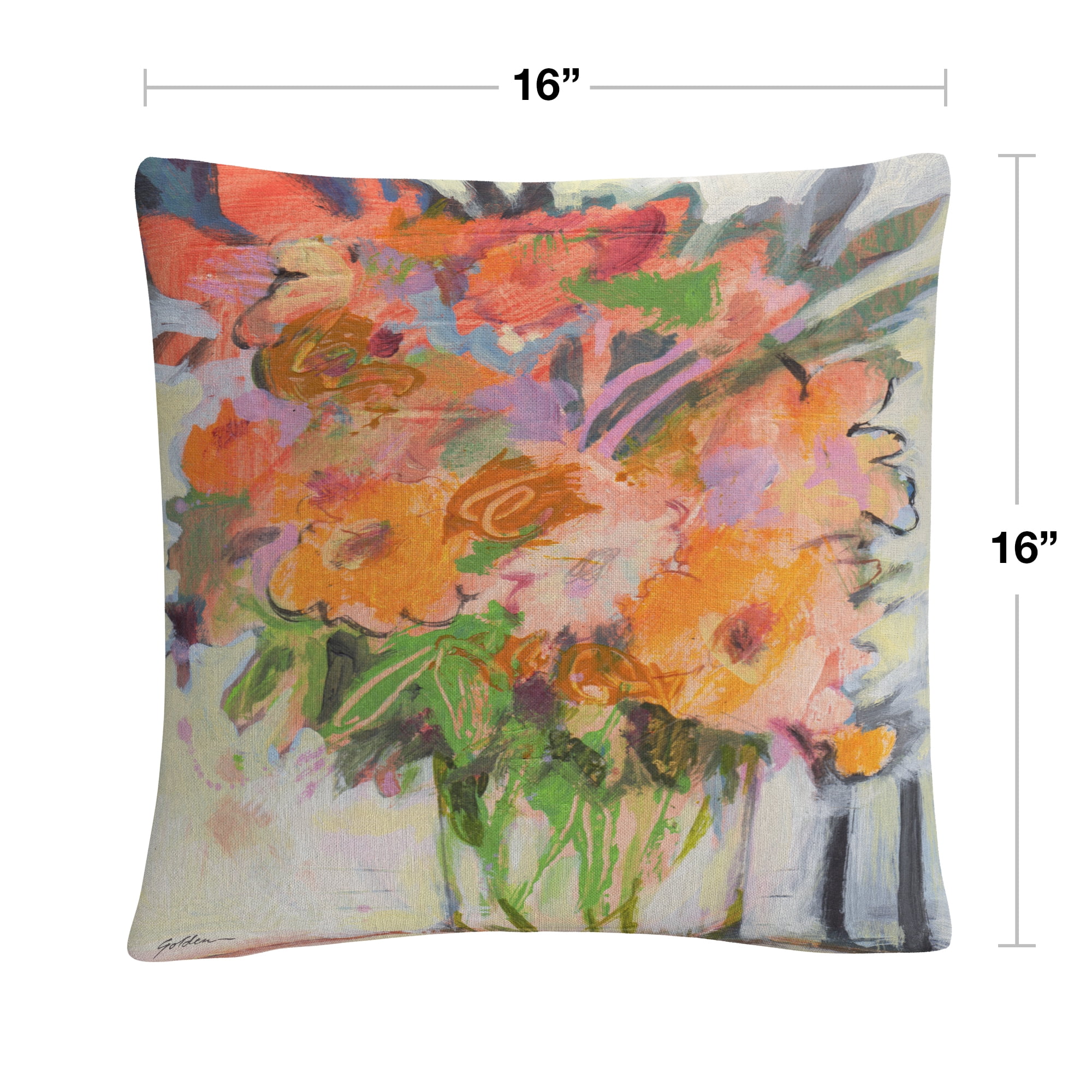 Orange Bouquet' Floral Watercolor Motif By Sheila Golden 16 X 16 Decorative Throw Pillow