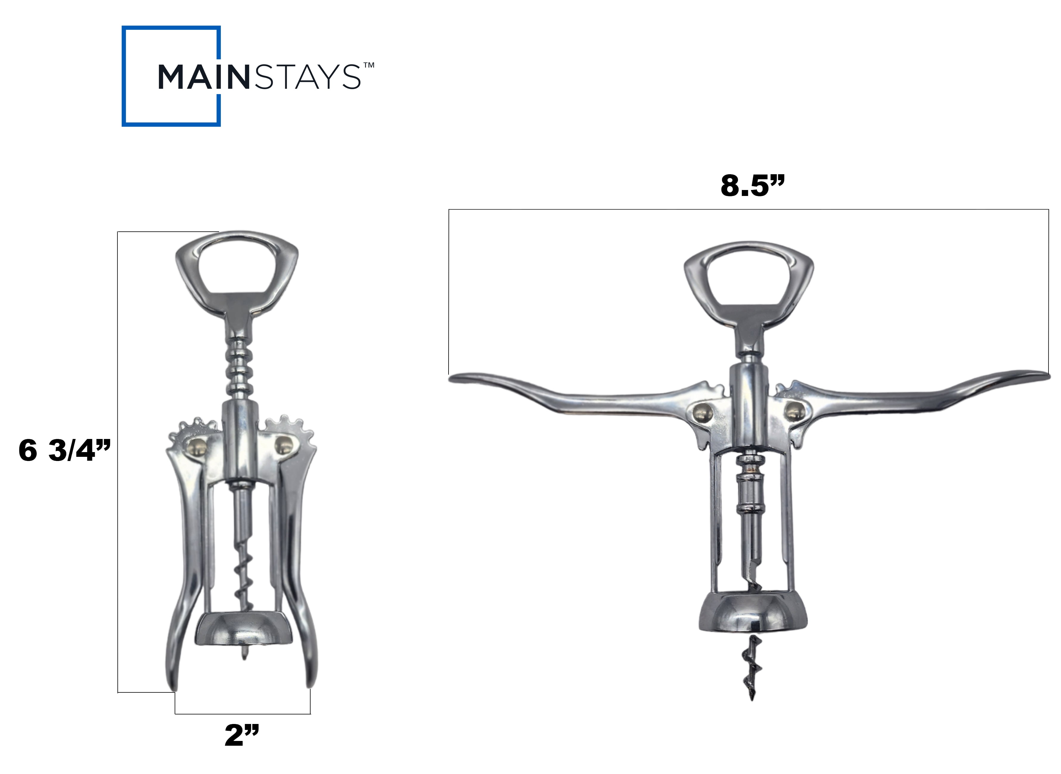 Mainstays Stainless Steel Wing Corkscrew and Wine Stopper Set, Silver