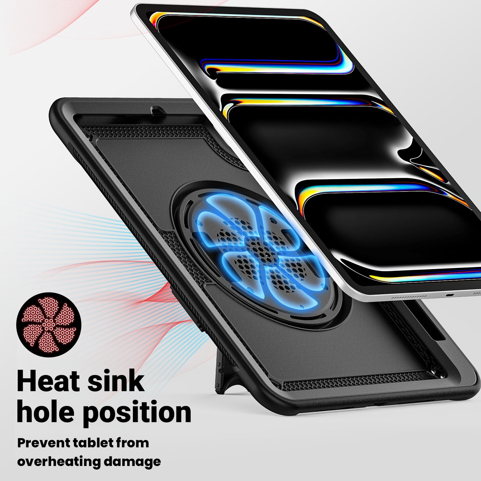 ELEHOLD Case for Apple iPad Pro 11 2024,Soft TPU Rugged Durable Case with 360° Rotating Hand Strap & Foldable Hidden Stand & Pencil Holder,Black