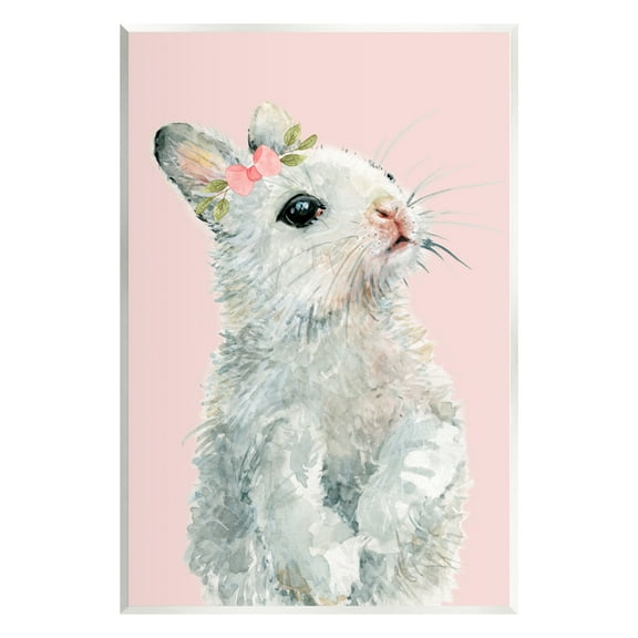 Stupell Industries Fuzzy Bunny on Pink Animals & Insects Painting Unframed Art Print Wall Art, 10 x 15