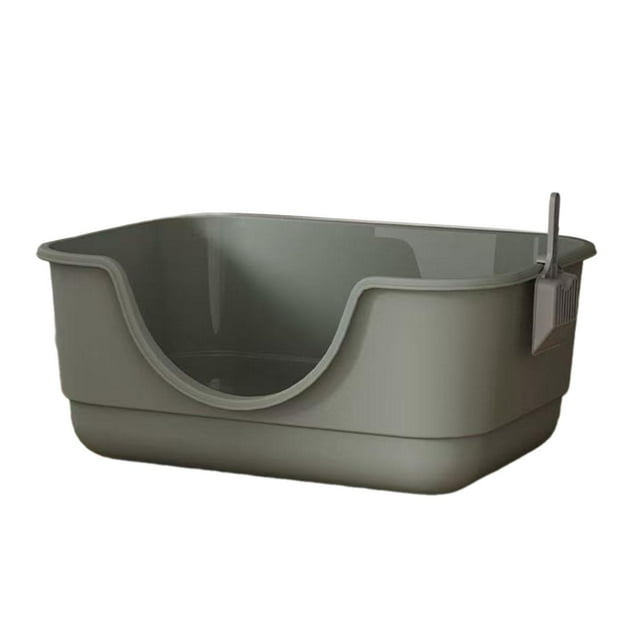 Caja de arena abierta, fácil de limpiar, caja de arena para gatos de gran capacidad Gris