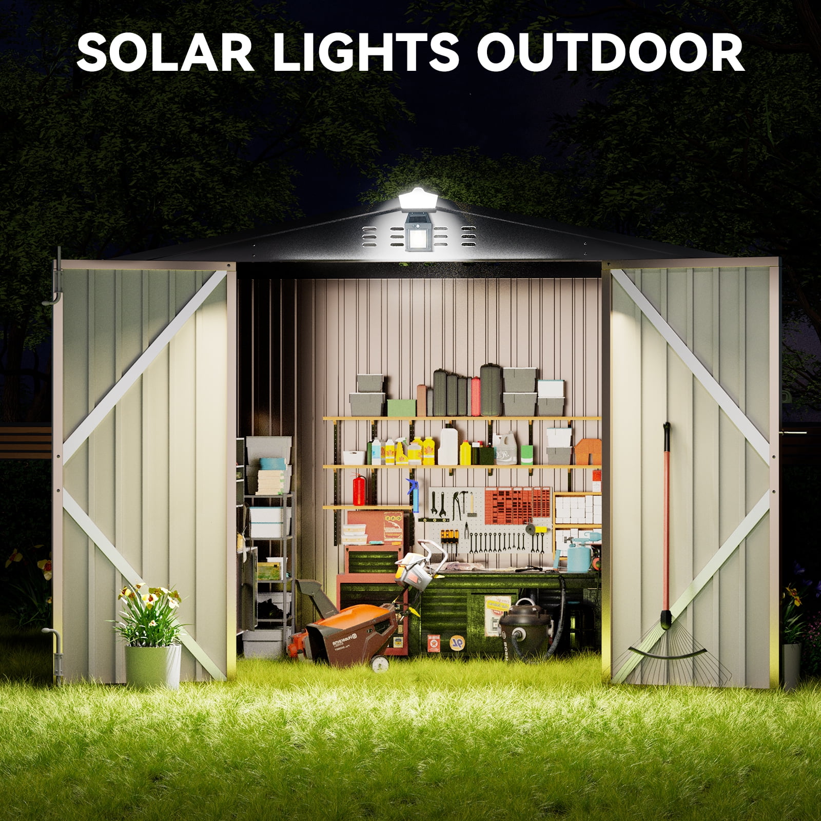 COMHOMA Outdoor Storage Shed 8 x 6 FT Shed with Lockable Door Steel Garden Shed with Air Vent,Brown