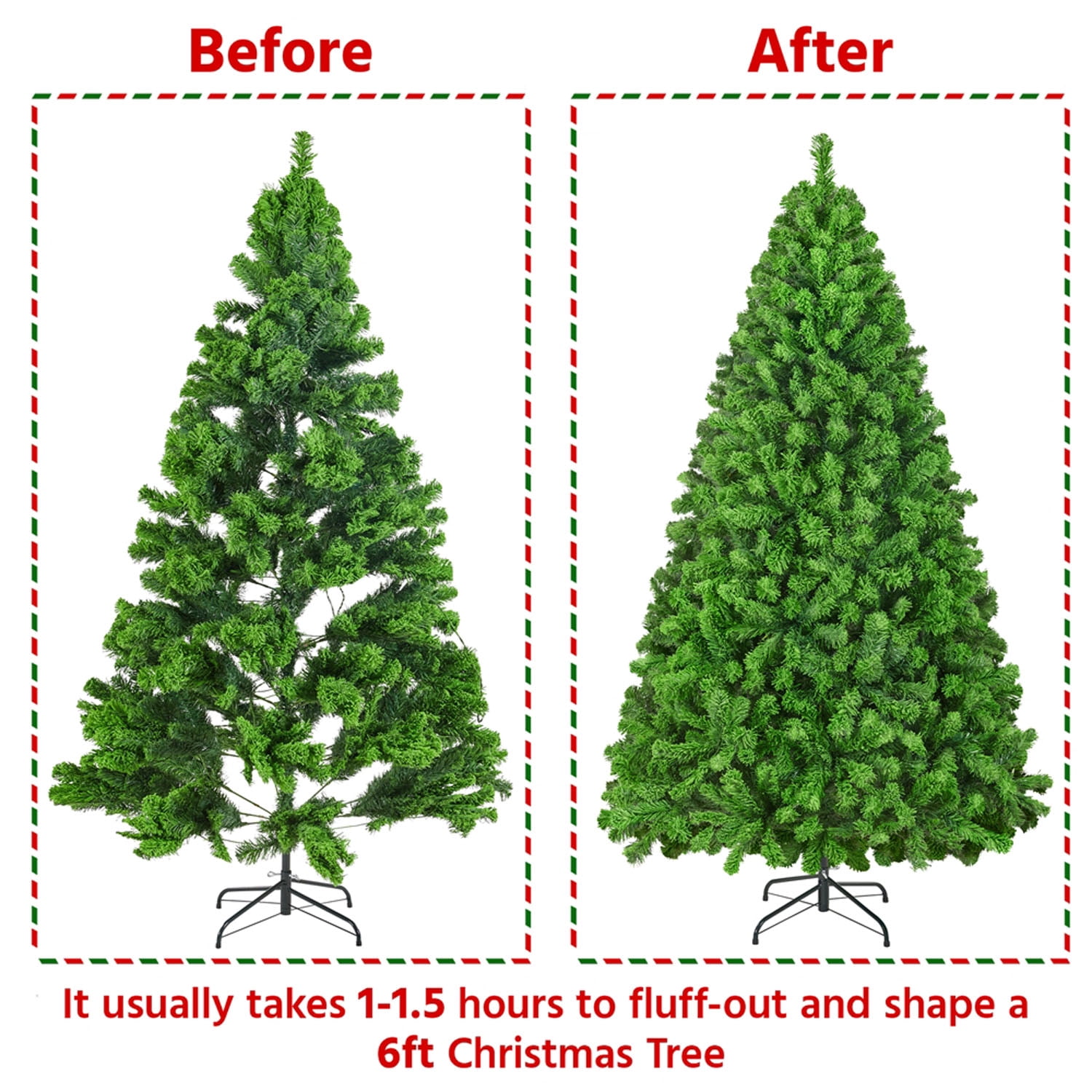 Alden Design 6FT Pre-lit Artificial Christmas Tree Flocked Christmas Tree with Foldable Stand and LED Warm Lights,Pure Green