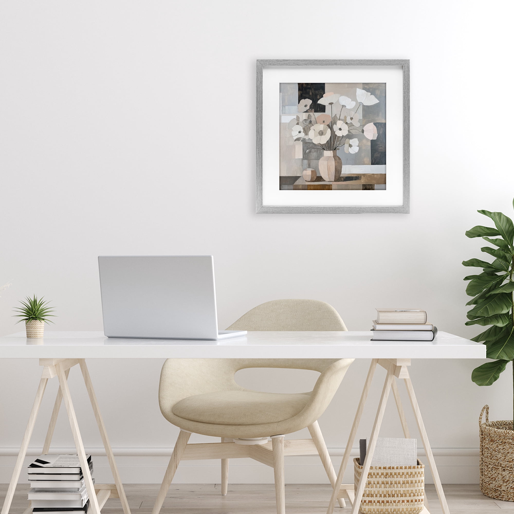 Stupell Industries Muted Pastel Poppies in Cubism Gray Framed Print Under Glass, design by Heidi Kuntz