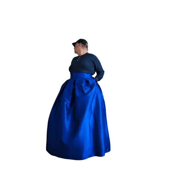 Womens Royal Blue Taffeta Pleated Maxi Skirt with Two Pockets Elegant & Comfortable for Any Occasion