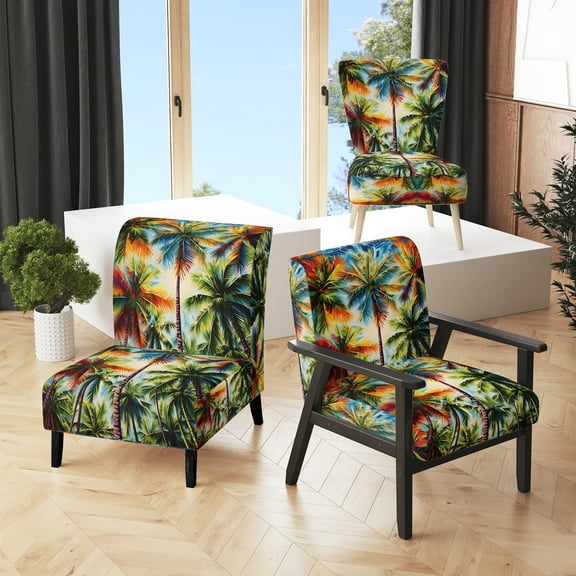 Designart "Colorful Palm Trees composition V" Multi-Color Floral Upholstered Accent Chair - Traditional Arm Chair For Living Room