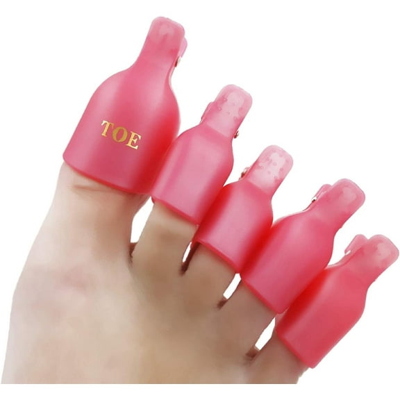 5 pcs/set Acrylic Nail Art Soak Off UV Gel Nail Polish Remover Wrap Clip Cap Nail Tools Beauty Nail Care Tool (Pink/Toe)