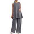 thumbnail image 2 of Costeam Womens Solid Two Piece Co Ord Set Flutter Short Sleeve Tunic Top Wide Leg Long Pants Dual Side Pockets Soft Knit Loose Fit Casual Loungewear Outfit, 2 of 5