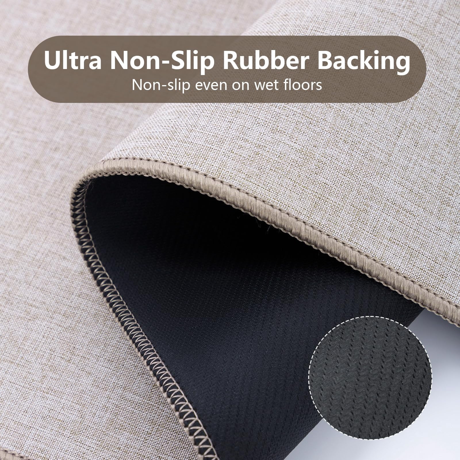 Non Slip Kitchen Rugs Mat Washable Linen-Like Thin Kitchen Mats for Floor, Rubber Backing Absorbent Stain Resistant Standing Floor Mat Front of Sink Laundry, Easy Clean, Dark Gray 17"x30"