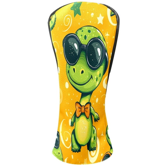 Golf Club Covers, Yellow Sunglass Dino Premium PU Leather Driver Hybrid Putter Head Covers with Velvet Lining, Waterproof Golf Gifts for Men Women