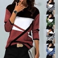 thumbnail image 4 of Women Autumn Color Contrast Positioning Print Round Neck Long Sleeve Casual Top, 4 of 8