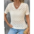 thumbnail image 6 of Women'S Casual Blue Top with Geometric Cutout Design - Loose Fit, V-Neck, Short Sleeve Sweater for Spring and Summer, Versatile and Stylish, 6 of 7