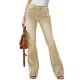 thumbnail image 4 of Ediodpoh Casual Solid Flared Pants for Women Stretchy Denim Trousers High Waist Bootcut Wear Comfortable Everyday Elastic Jeans Yellow M, 4 of 5