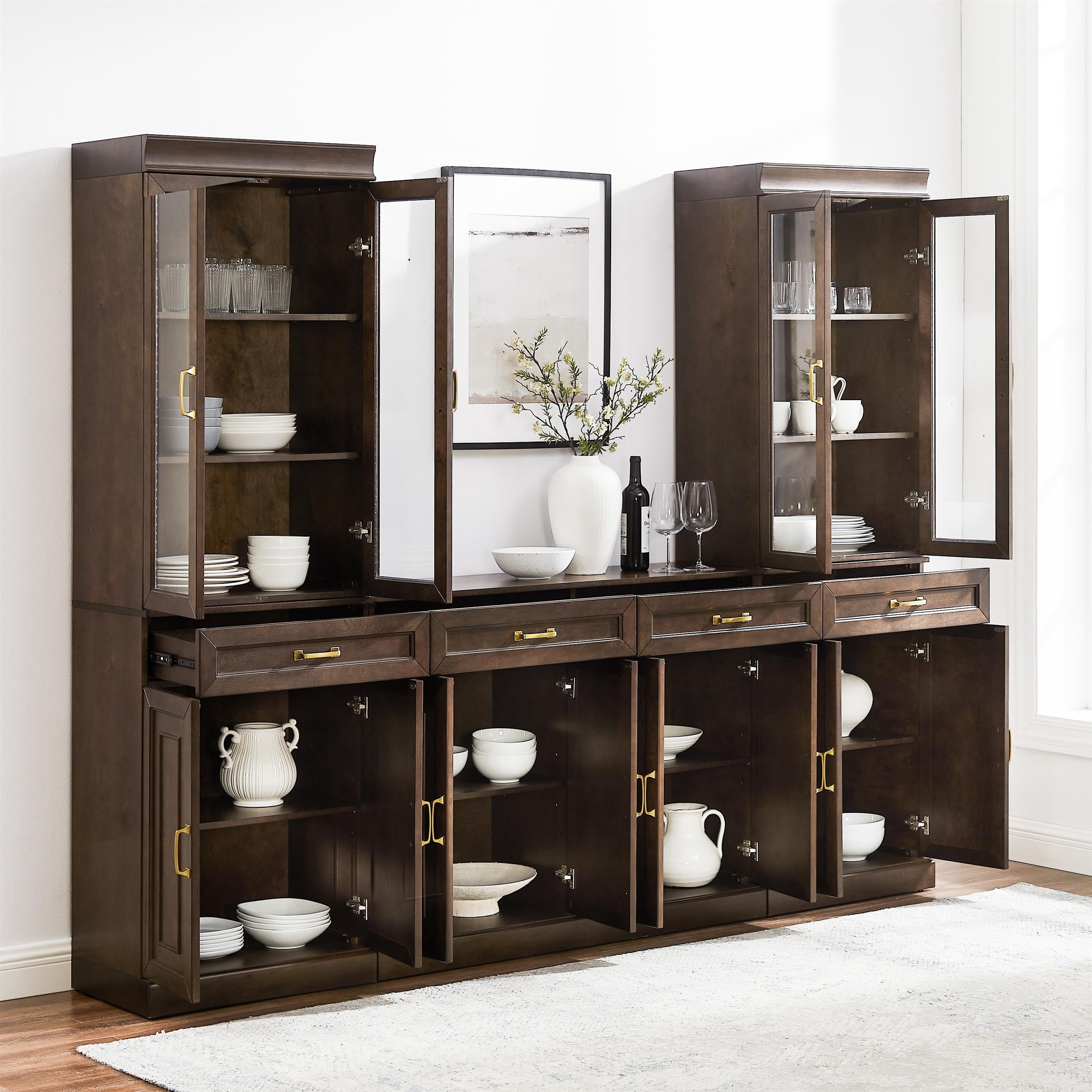 Crosley Furniture Stanton 3-Piece Sideboard And Glass Door Pantry Set in Coffee