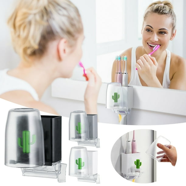 Xihbxyly Estante para Cepillos de Dientes Cactus, Multifunción de Pared, con Diseño de Deshidratación Invertido, Portavasos para Enjuague Bucal, Moderno y Duradero, Organizador de Baño, 12,8 X 11,1 X