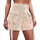 thumbnail image 1 of Pantalones Cortos de Sarga de Tiro Medio y Alto para Mujer, Elásticos, con Bolsillos, para Discotecas Caqui Superficial M, 1 of 10
