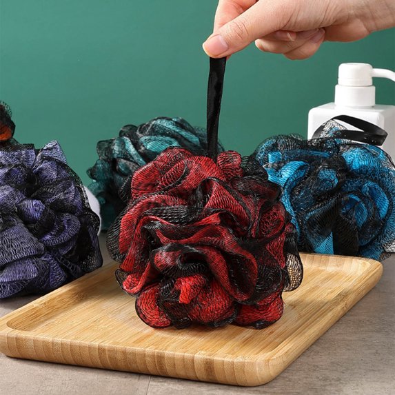 Bxaolu Shower Loofah Bath Sponge, 50G Loofah Exfoliating Body Scrubber, 3Pack Mesh Shower Colorful Balls for Body Wash (3PCS, Blue)