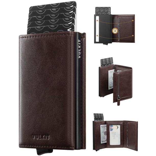 Cartera VULKIT con bloqueo RFID de piel, cierre magnético, color espresso