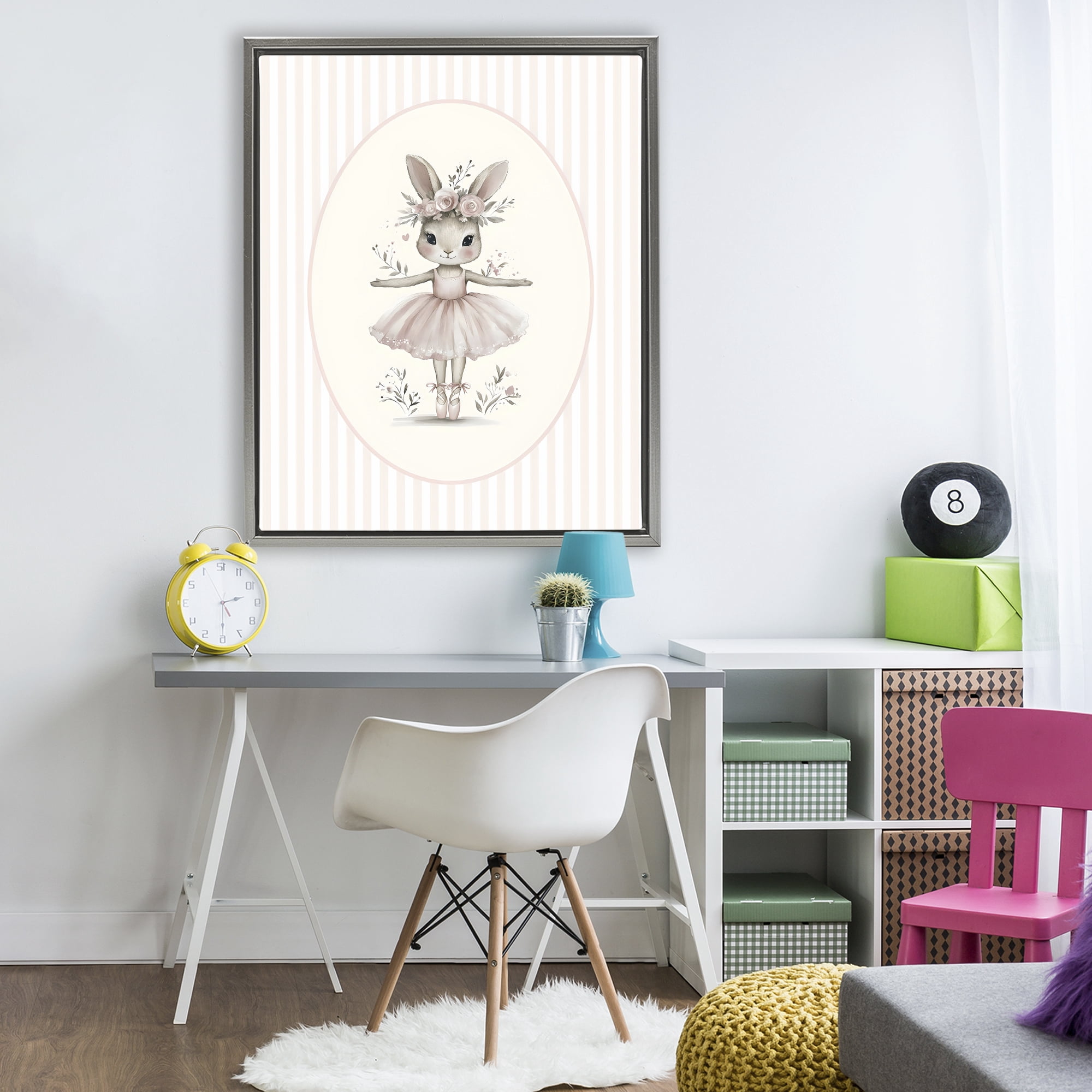 Stupell Industries Nursery Ballerina Bunny Striped Gray Framed Floater Canvas Wall Art, design by LSR Design Studio