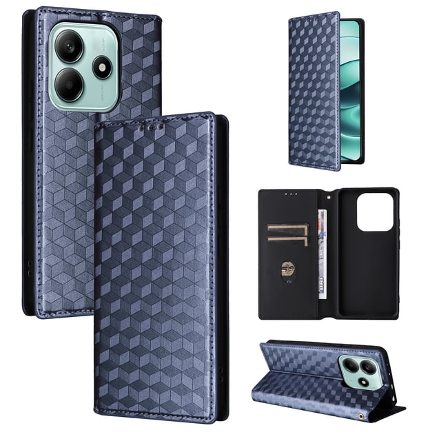 Funda Flip para Xiaomi Redmi Note14 4G con Patrón de Cuadros y Cierre Magnético Seguro